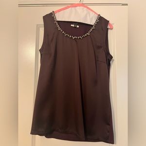 Ann Taylor Burgundy/plum sleeveless shell with embellishments. Size medium.